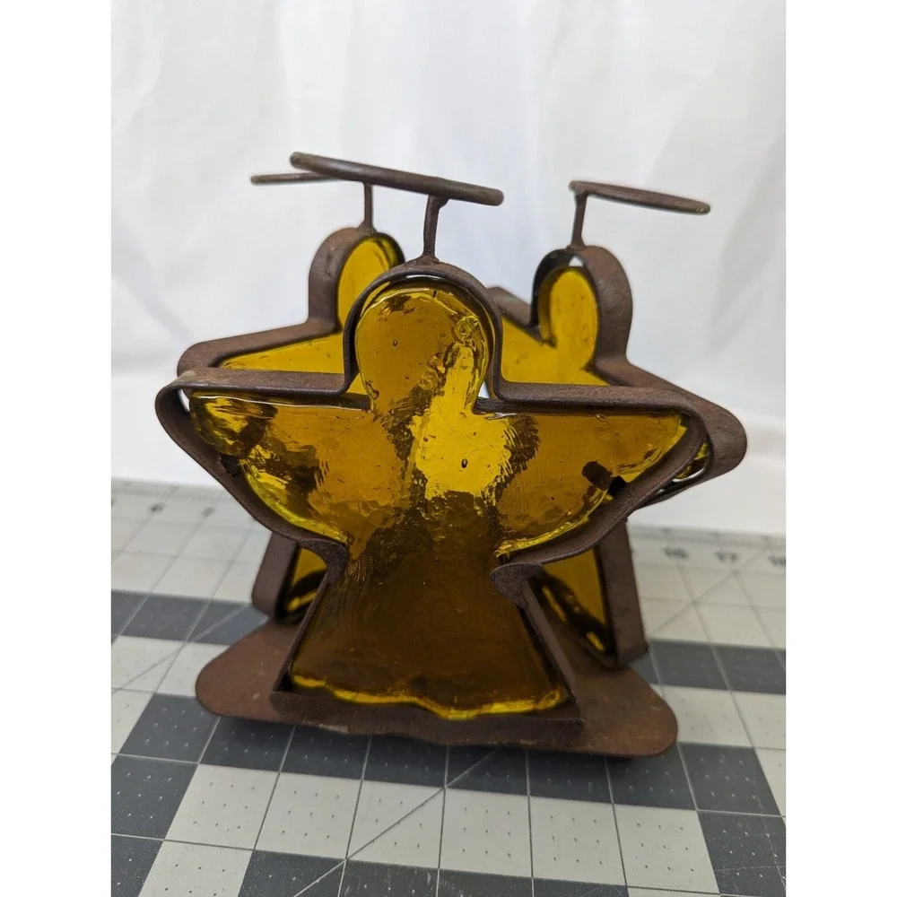 Glass‎ Metal Angel Candle Holder Primitive 7 Inch Tall